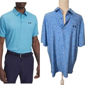 Under Armour Men's Golf Polo Heatgear Heathered  Blue Sz Large Loose Fit
